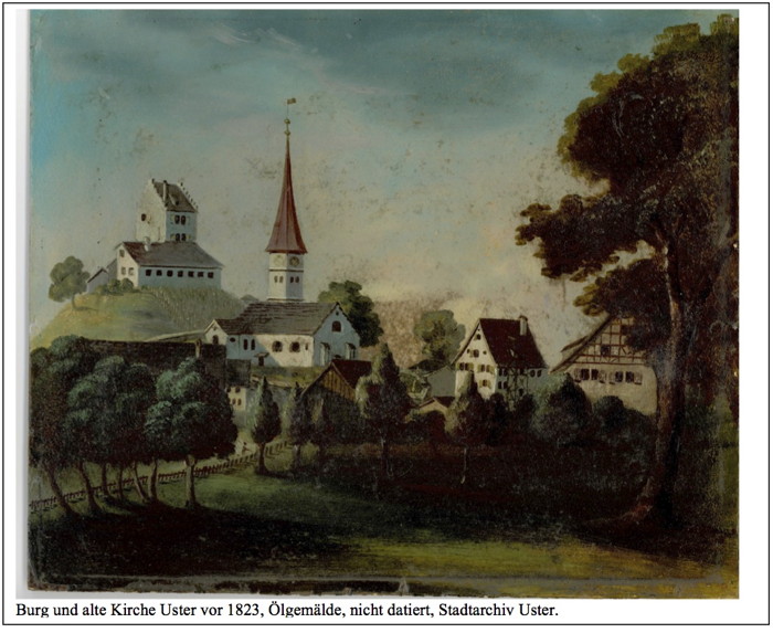 Burg und alte Kirche vor 1823 Stadtarchiv Uster